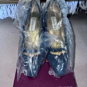 Etienne Aigner Navy Heels with Gold Accent